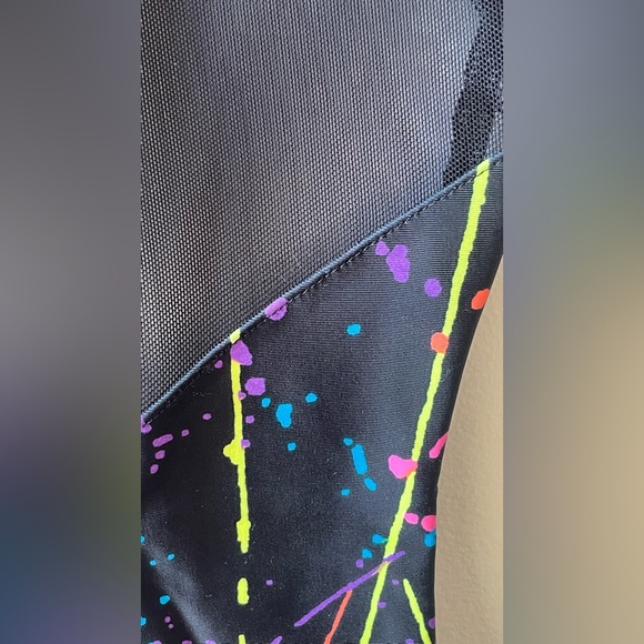 American Apparel Neon Paint Splatter Dress Mesh Y2K Bodycon XS - Picture 3 of 6